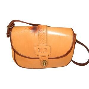 RARE  Vintage Tool Leather Y2k Tan Brown Leather Handbag Boho